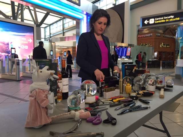 CATSA displayed items seized at the security area at Edmonton airport, Dec. 11, 2019.