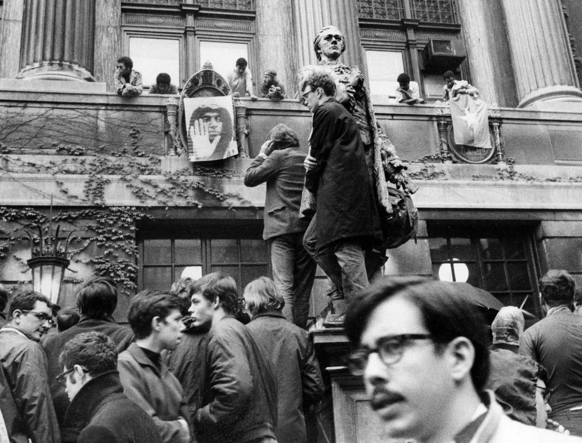 Some of the estimated 300 students at Columbia University who gathered around Hamilton Hall on the school’s campus in New York on April 24, 1968. More than 700 protesters were arrested and more than 130 were injured when police retook the occupied buildings during what was part of a year of global turmoil.