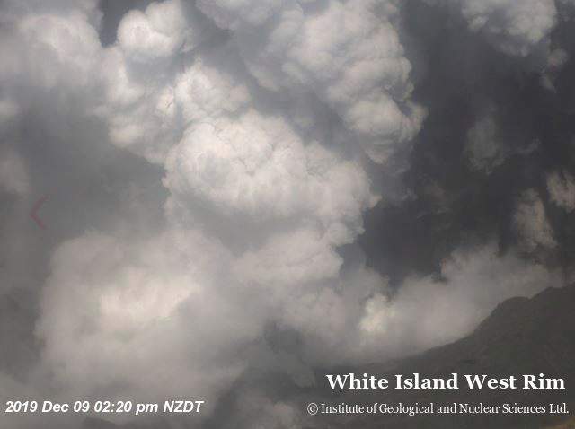 An aerial view shows smoke billowing above the crater of Whakaari, also known as White Island, as the volcano erupts in New Zealand on Dec. 9, 2019 in this image obtained via social media.
