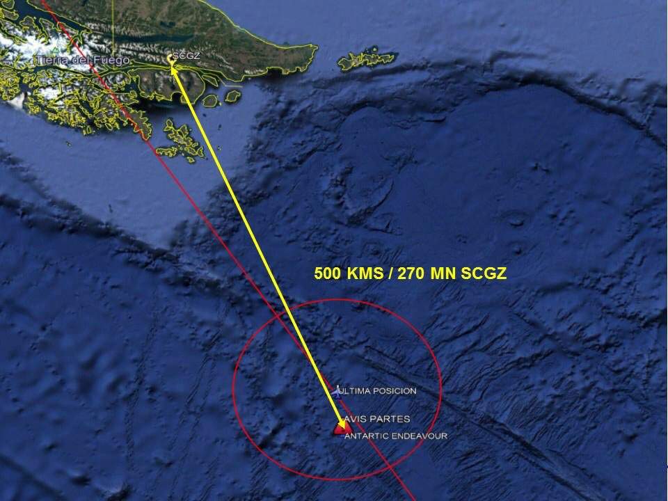 A satellite image shows an area in the Drake Passage or Sea of Hoces where debris, believed by the Chilean Air Force to be from a Hercules C-130 military cargo plane that crashed this week and went missing, was found, in this undated handout received on December 11, 2019.
