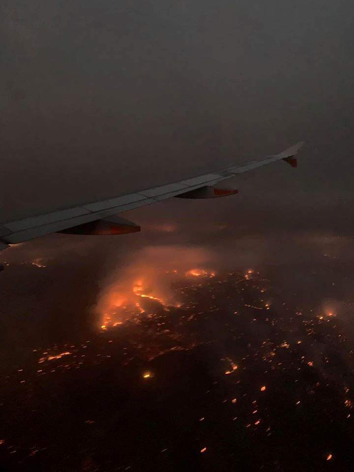 An aerial view shows a bushfire at Adelaide Hills near Adelaide, Australia Dec. 20, 2019 in this picture obtained from social media.
