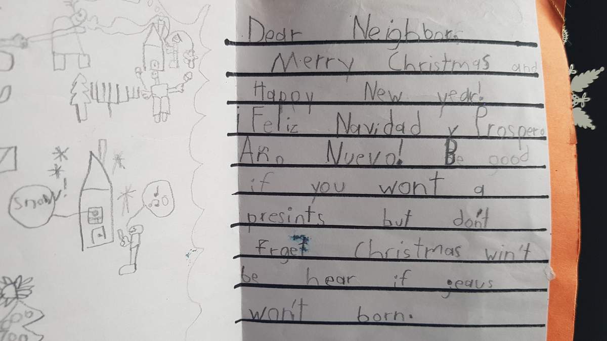 In 2003, a couple found this Christmas card in their mailbox from a student who attended the school across the street. Now the Rookes' are hoping to find Angus, to thank him for the years of laughter he provided. 