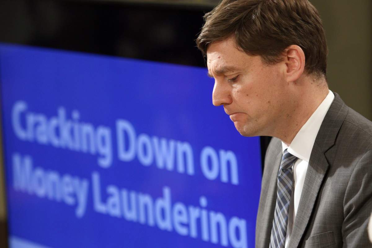 B.C. Attorney General David Eby talks about the details found in a recent report done by an expert panel about billions in money laundering in the province during a press conference at Legislature in Victoria, B.C., on Thursday, May 9, 2019.