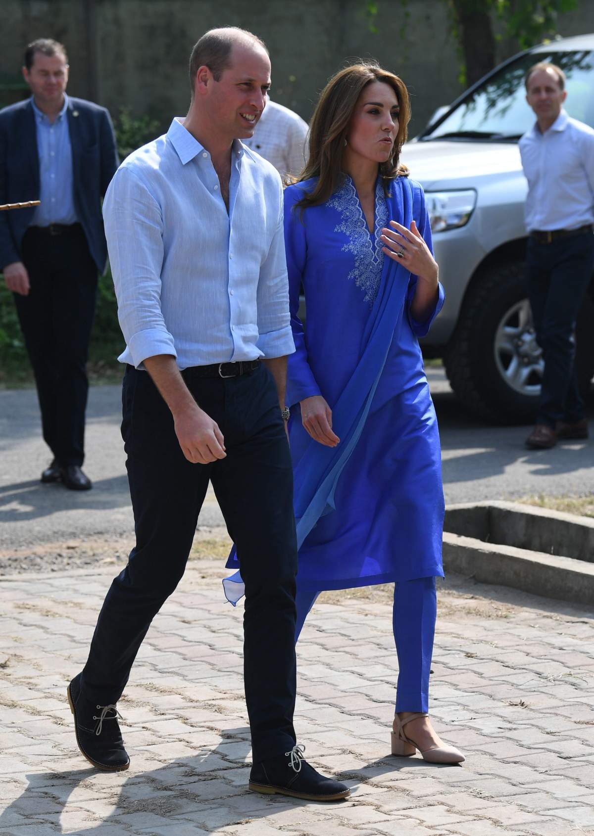 Britain’s Prince William, Duke of Cambridge and Catherine, Duchess of Cambridge, arrived at an engagement at Islamabad Model College for Girls in Islamabad, Pakistan, on Oct. 15, 2019.