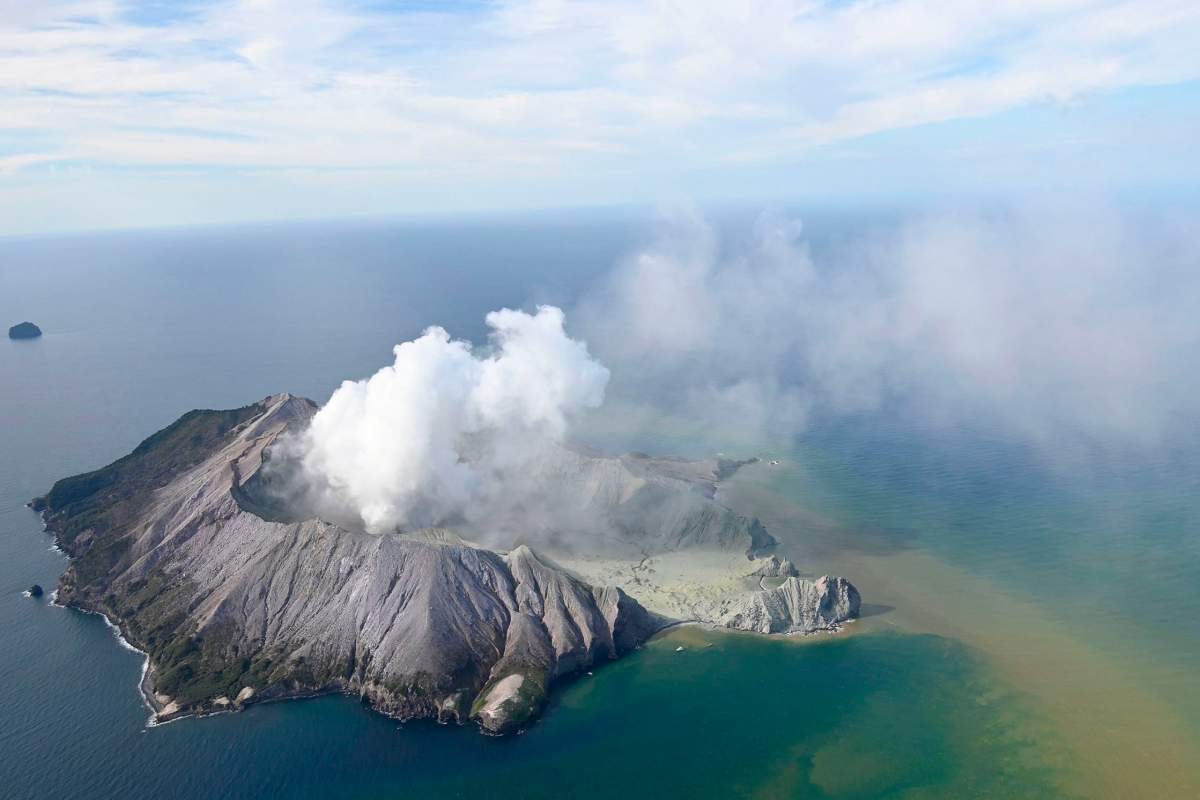 This aerial photo shows White Island after its volcanic eruption in New Zealand on Monday, Dec. 9, 2019.