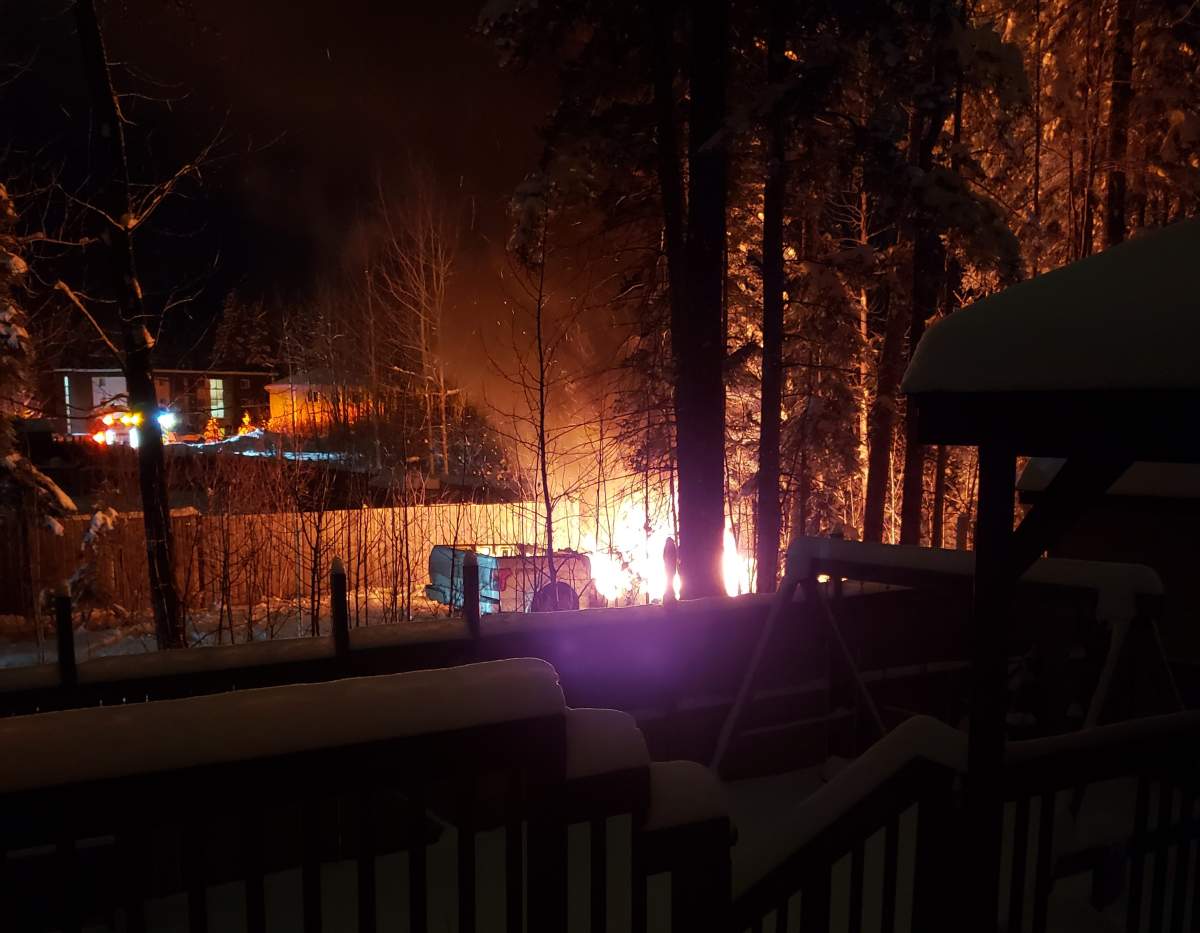 A truck on fire in Edson, Alta. on Monday, December 9, 2019.