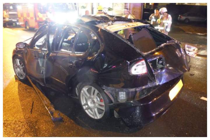 A damaged vehicle is shown after an explosion on Dec. 14, 2019 in Halifax, U.K.