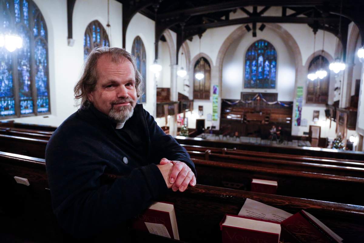 Rev. Dr. Greg Glatz, of the Knox United Church, will lead the church's Blue Christmas service in Calgary, Alta., Thursday, Dec. 19, 2019.