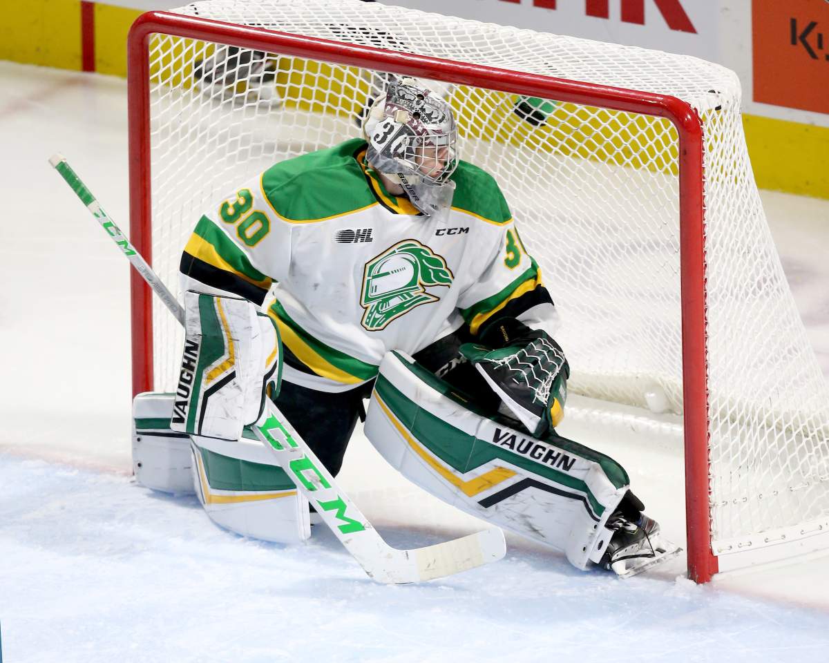 Brett Brochu of the London Knights. Photo by Luke Durda/OHL Images