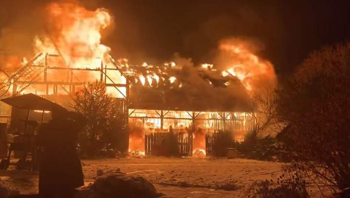 A photo of the massive fire took out a barn at a farm in Mount Albert.