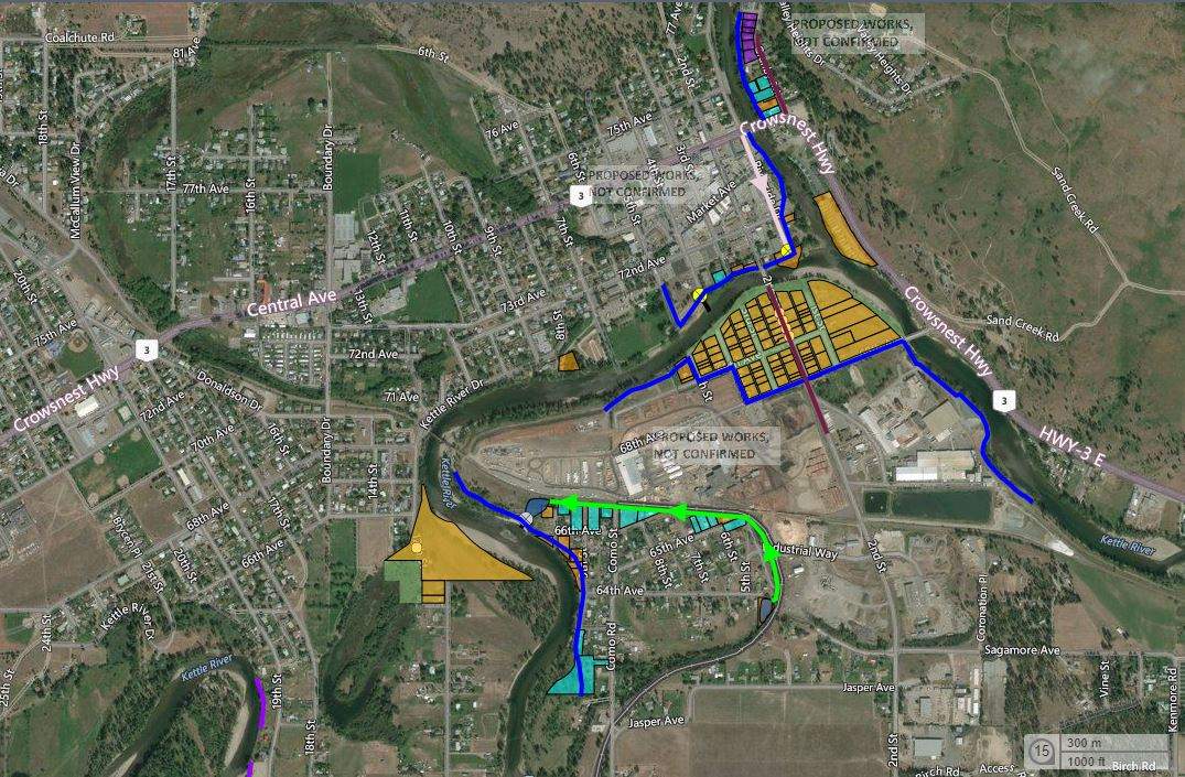 The properties shaded in yellow along the Kettle River will be bought out by the government and returned to a wetland.