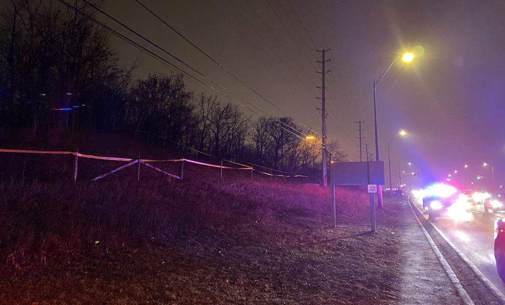 Police block off a large area after human remains were discovered.