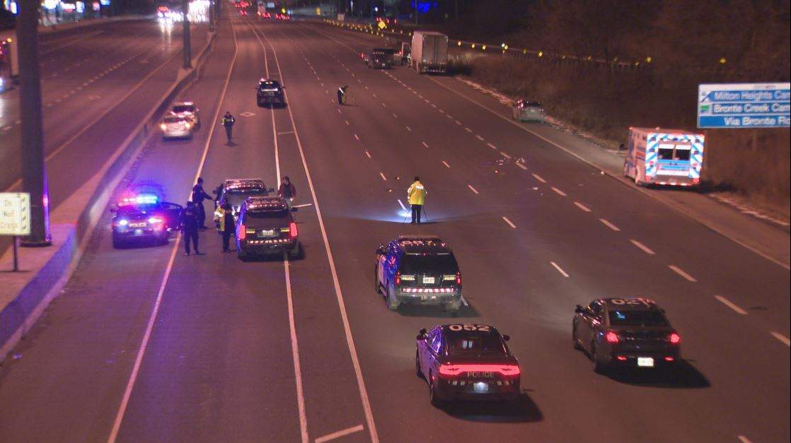 OPP shut down part of the QEW near Dorval Road Thursday evening.
