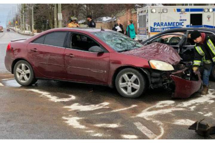 Barrie police attended two crashes on Friday morning, one of which sent a driver to a local hospital with minor injuries.