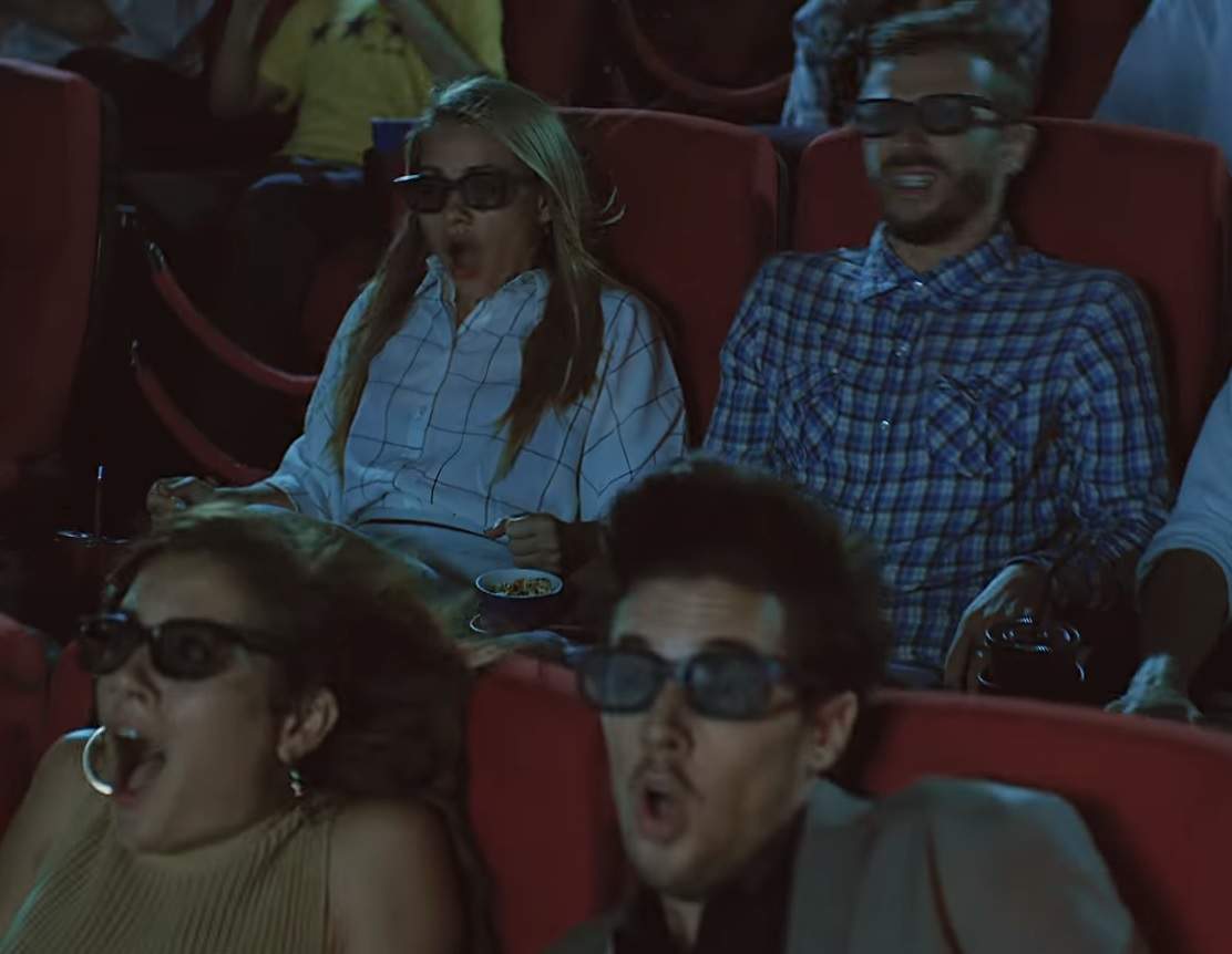 People watching a 4DX movie at the cinema. 2019.