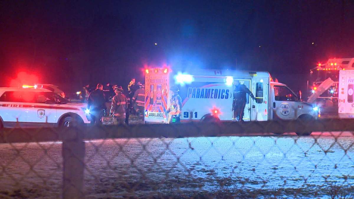 Police, paramedics and fire crews on scene of a collision on Circle Drive near 33rd Street.