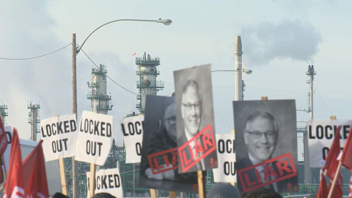 Unifor members held a rally outside of the Co-op Refinery in Regina Friday during the second day of the lockout. 