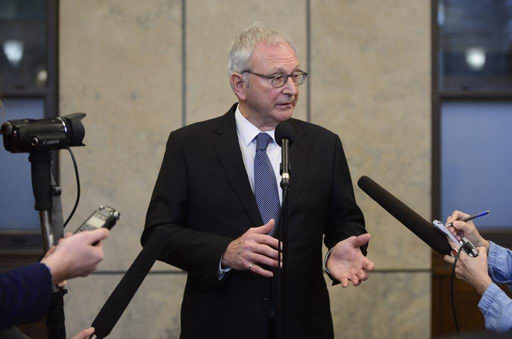 New Brunswick Premier Blaine Higgs talks to reporters following a meeting with Prime Minister Justin Trudeau on Parliament Hill in Ottawa on December 16, 2019.