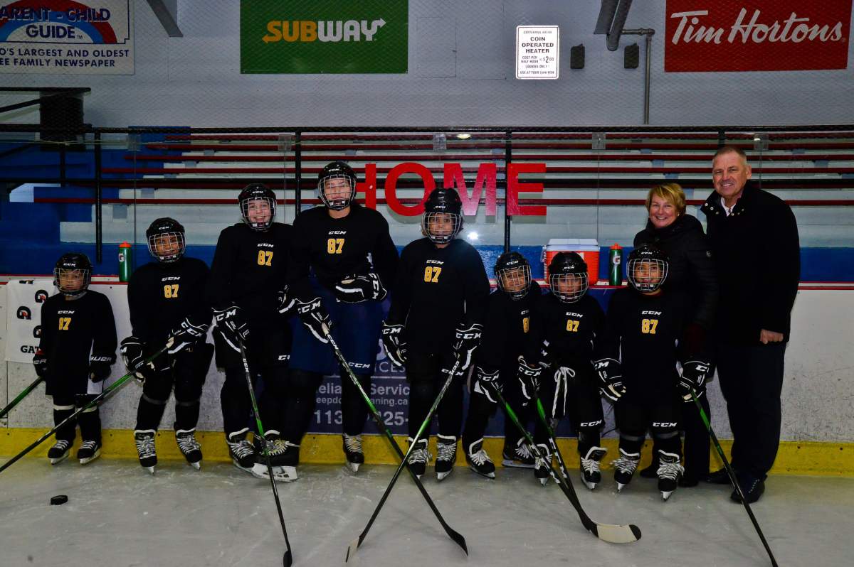 Crosby’s parents Trina and Troy were on-hand on Monday to help hand out the new equipment