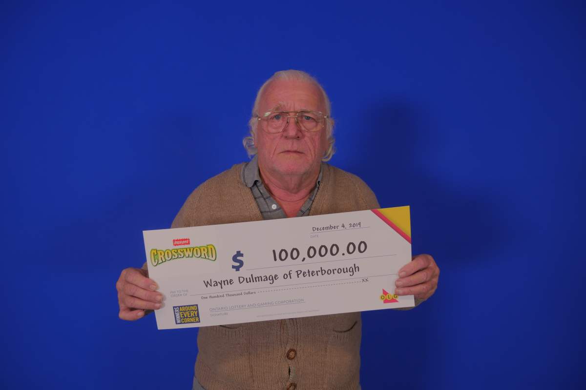 Wayne Dulmage of Peterborough won $100,000 on an  OLG's Instant Crossword Tripler ticket.