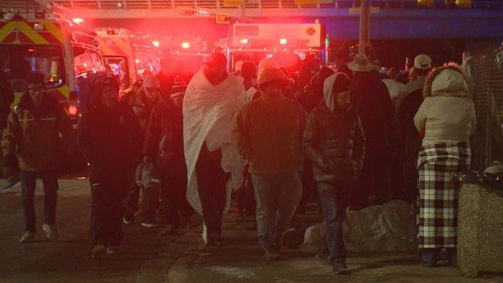 Hundreds of people left the Calgary Drop-In Centre after a fire scare early on Monday, Dec. 30, 2019.