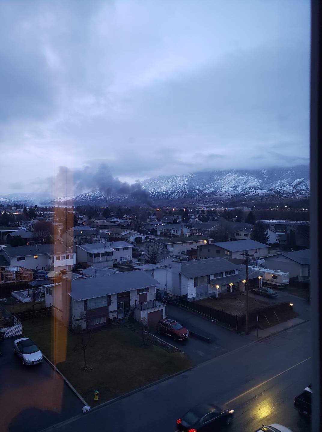 Smoke from the fully engulfed RV fire could be seen from much of Penticton Monday morning.