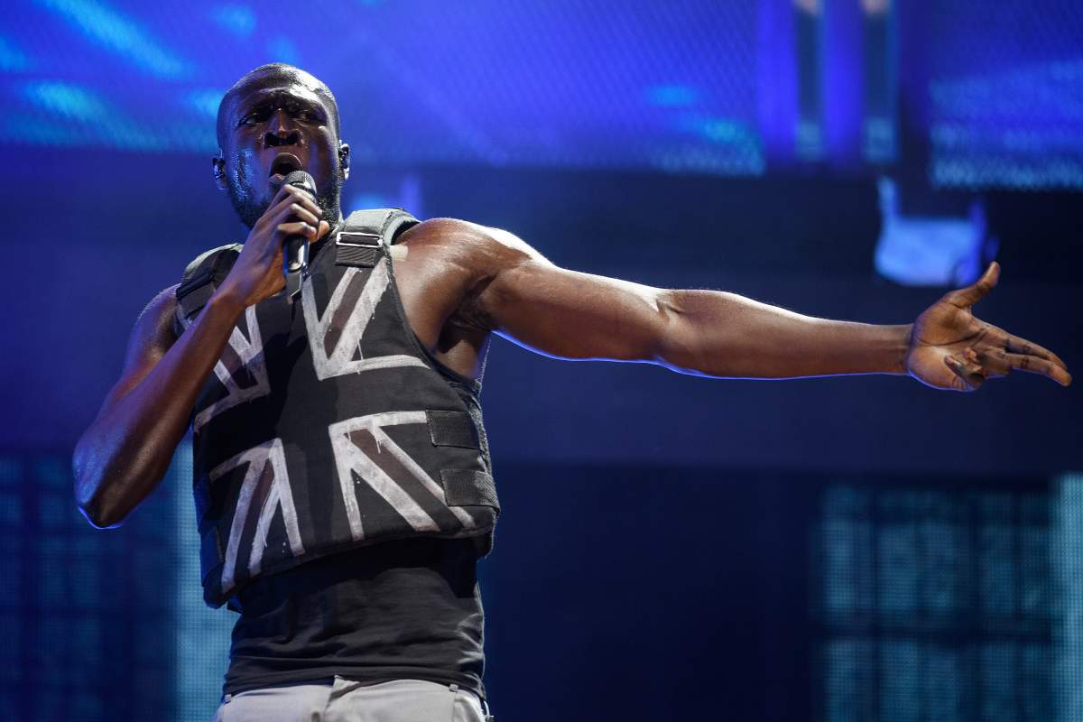 Stormzy performs in the headline slot on the Pyramid Stage on day three of Glastonbury Festival at Worthy Farm, Pilton on June 28, 2019 in Glastonbury, England.