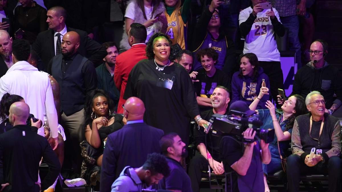 Singer Lizzo dances during a timeout of a basketball game between the Los Angeles Lakers and the Minnesota Timberwolves at Staples Center on December 8, 2019 in Los Angeles. (Photo by Allen Berezovsky/Getty Images)
