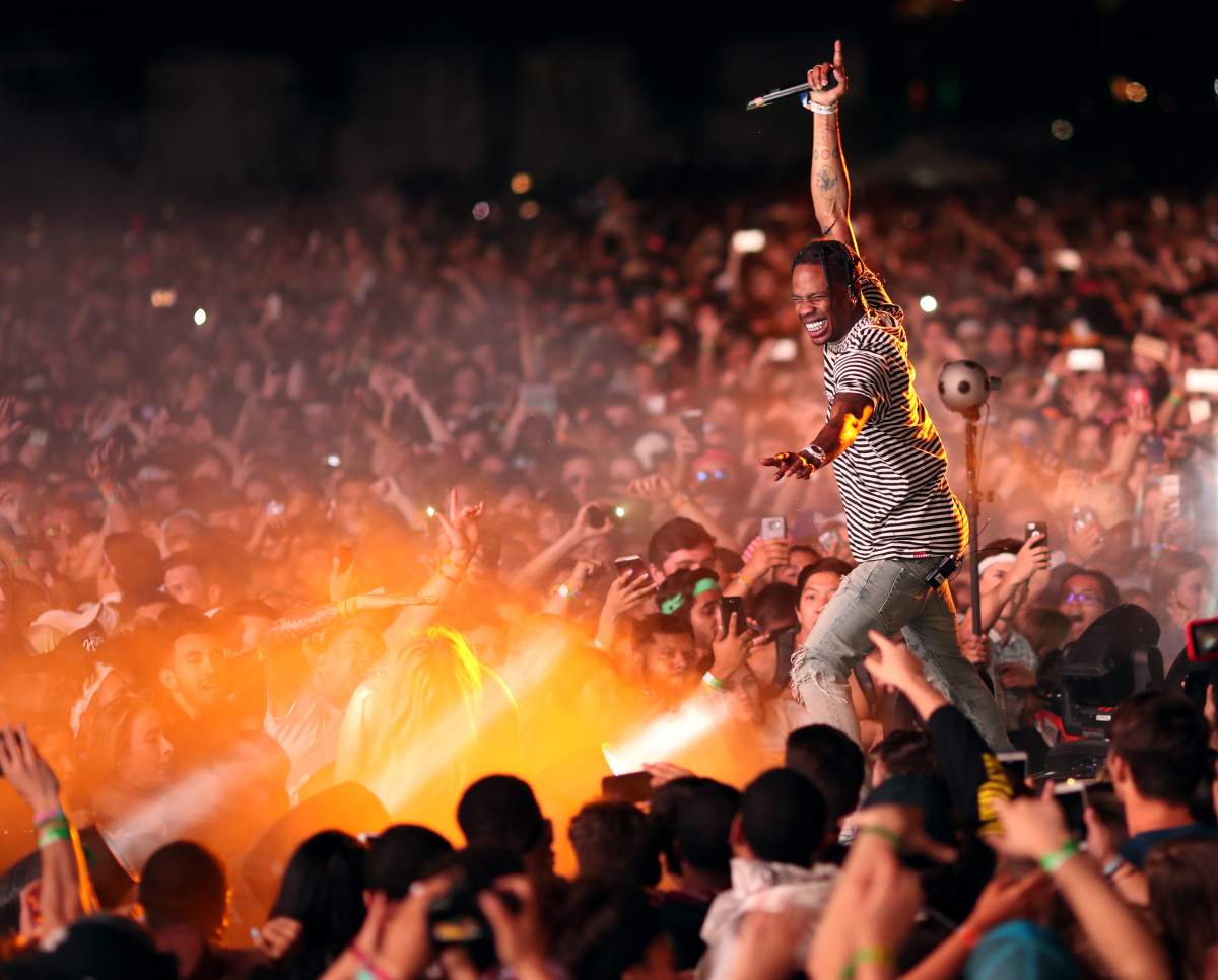 Rapper Travis Scott performs on the outdoor stage during Day 1 of the Coachella Valley Music and Arts Festival (Weekend 1) at the Empire Polo Club on April 14, 2017 in Indio, Calif.