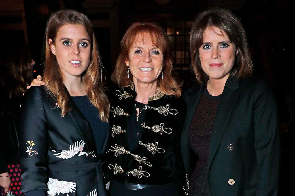 Princess Beatrice, Sarah Ferguson, Duchess of York and Princess Eugenie attend the launch of The Ned, London on April 26, 2017 in London, England.