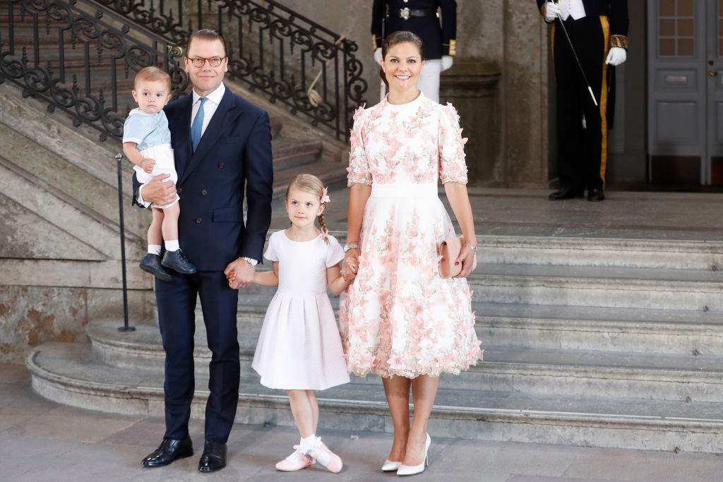 Crown Princess Victoria, Prince Oscar, Princess Estelle and Prince Daniel arrive for a thanksgiving service on the occasion of The Crown Princess Victoria of Sweden’s 40th birthday celebrations at the Royal Palace on July 14, 2017.