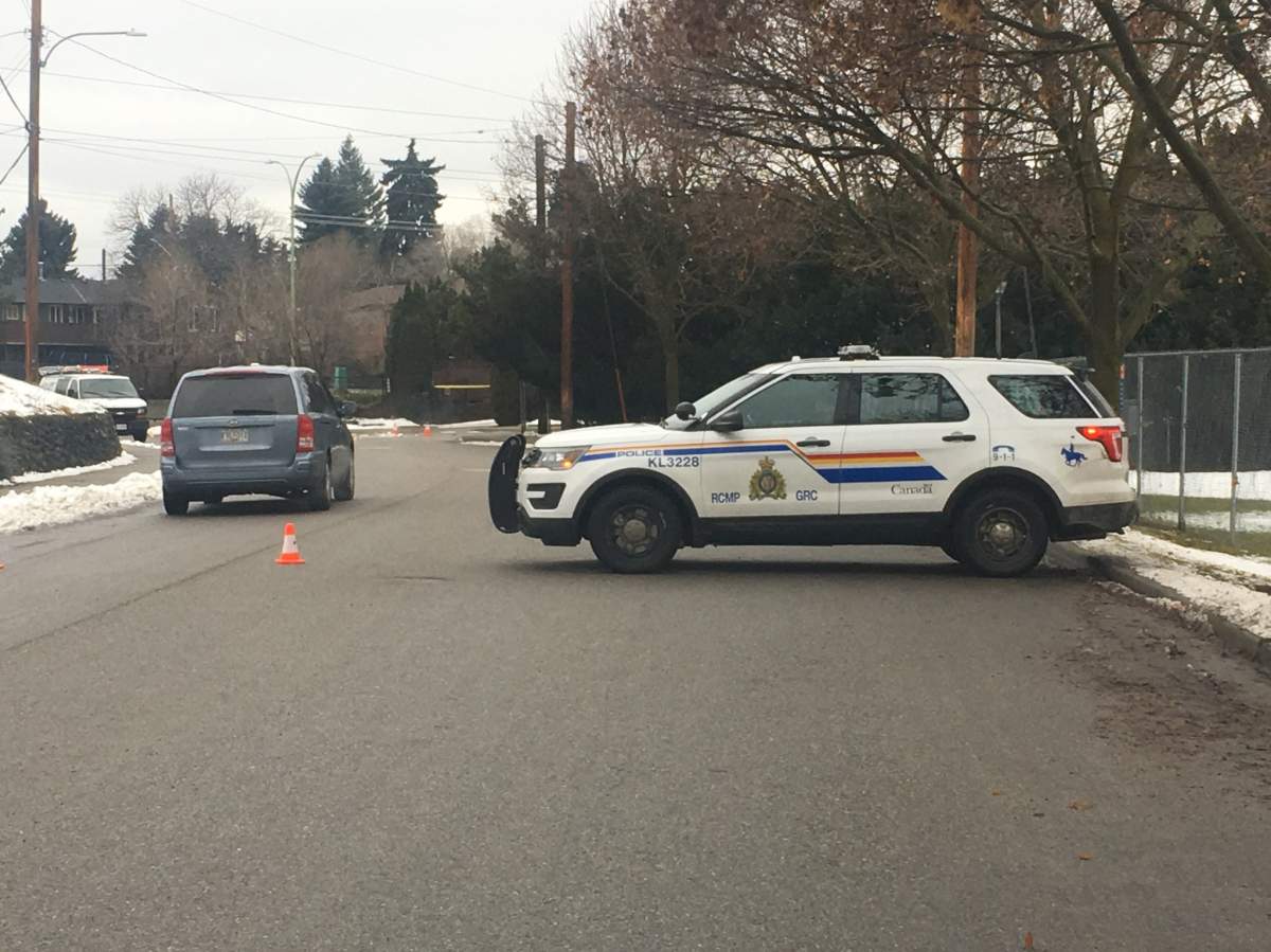 A photo of the scene on Highland Drive in Kelowna, hours after the incident. The IIO said the driver of the pickup truck was admitted to hospital with serious injuries.