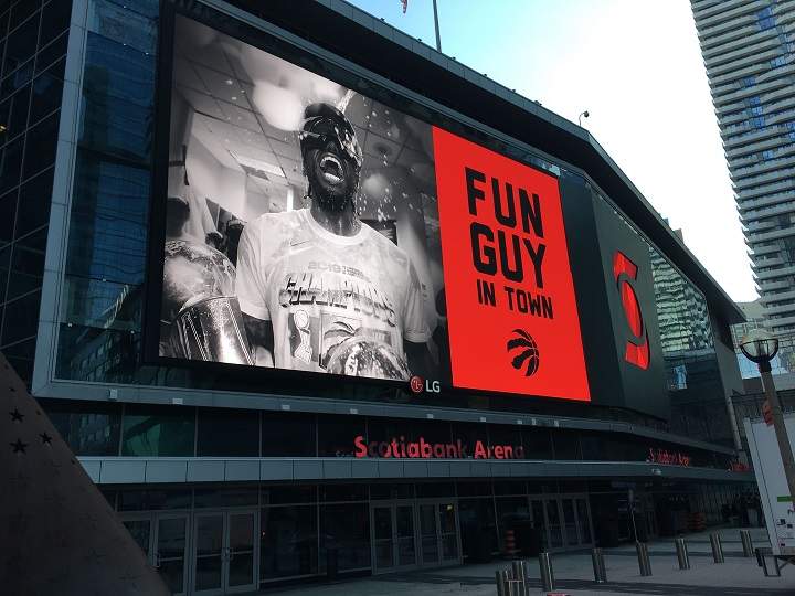 The big screen outside Scotiabank Arena on Wednesday.