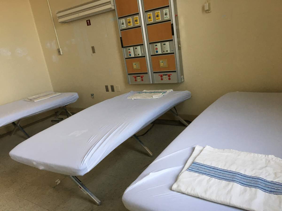 One of several rooms in the former Royal Victoria Hospital that now serves as a temporary shelter for Montreal's homeless. Monday, Dec. 2, 2019.