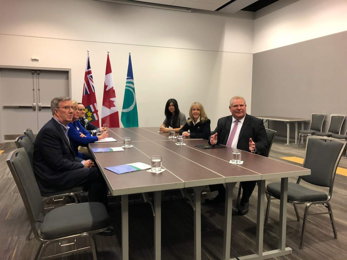 From left: Ottawa Mayor Jim Watson, Nepean MPP Lisa MacLeod, Ottawa West-Nepean MPP Jeremy Roberts, Carleton MPP Goldie Ghamari, Kanata-Carleton MPP Merrilee Fullerton and Ontario Premier Doug Ford. The group met in Ottawa on Dec. 6, 2019.