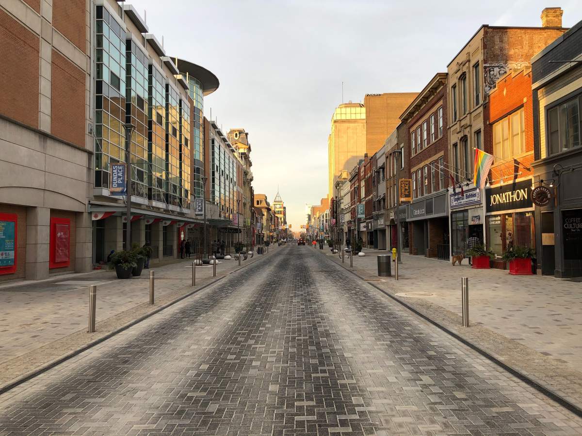 An empty Dundas Place