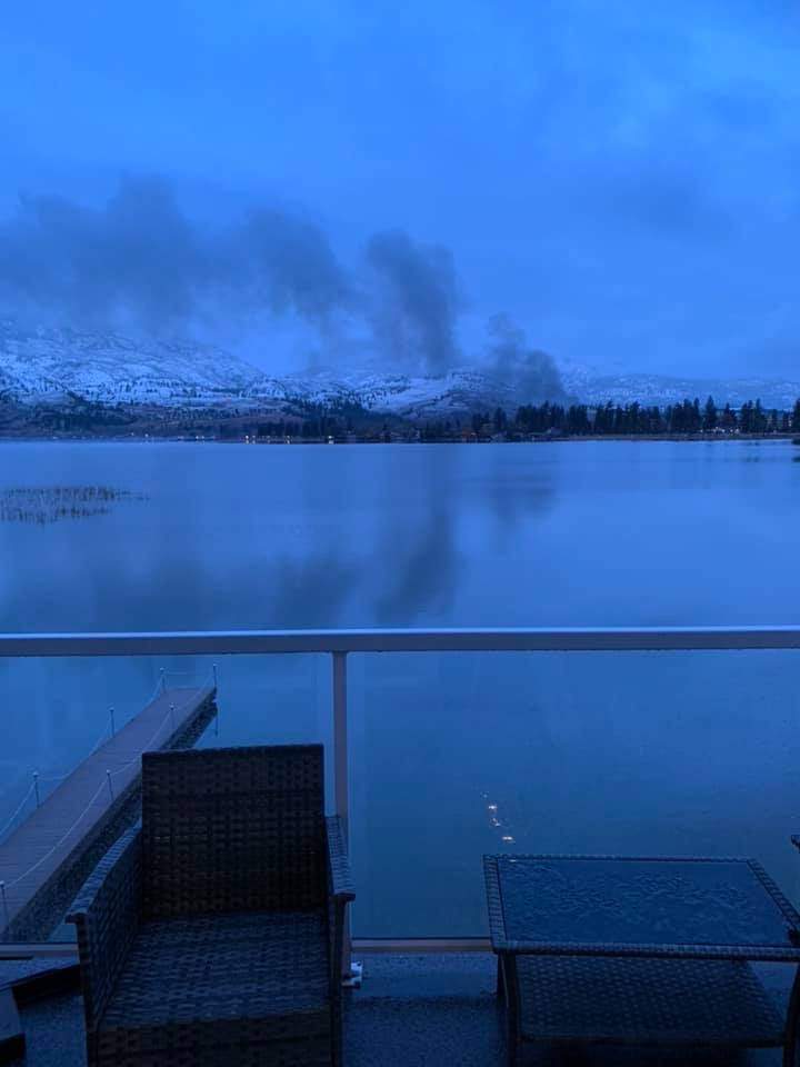 Black smoke visible from Skaha Lake on Monday morning.