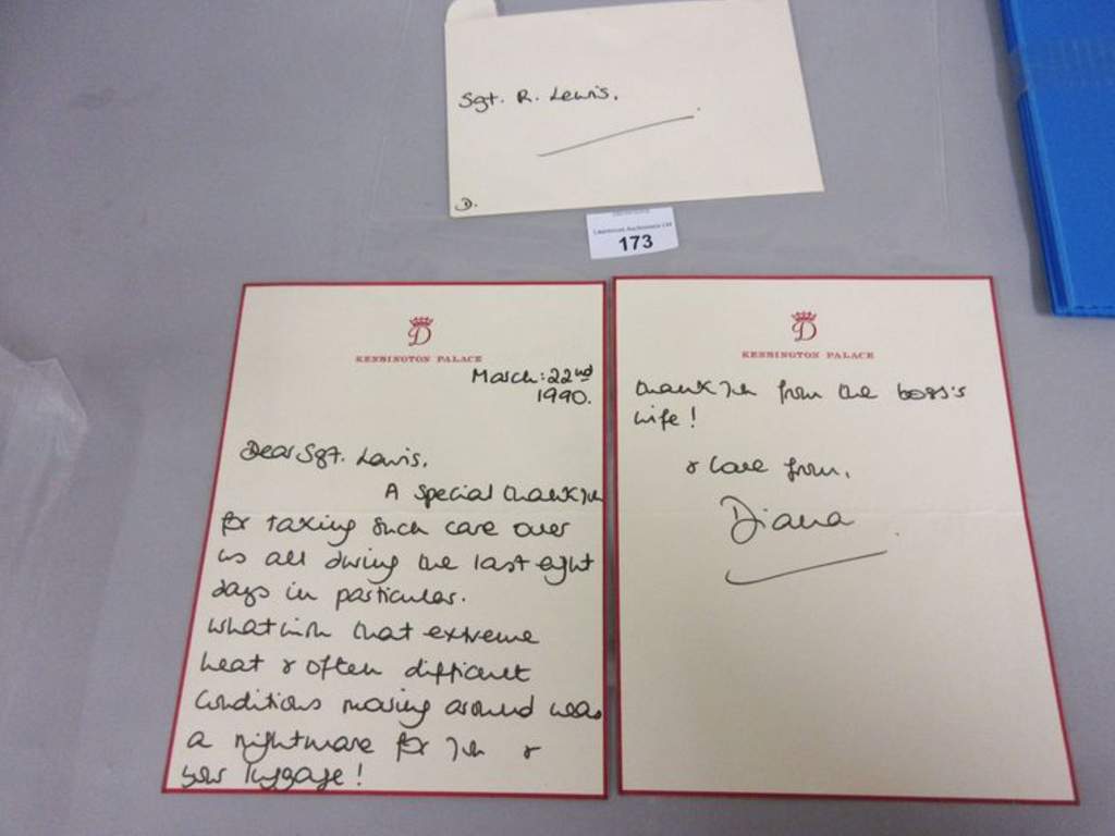Princess Diana addressed a handwritten letter to her bodyguard, Sgt. Ronald Lewis.