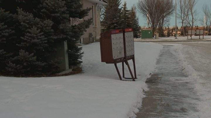 A speeding truck took out a mailbox, pictured on Sunday, and hit a house and multiple vehicles in Calgary on Saturday, Dec. 28, 2019, according to police.