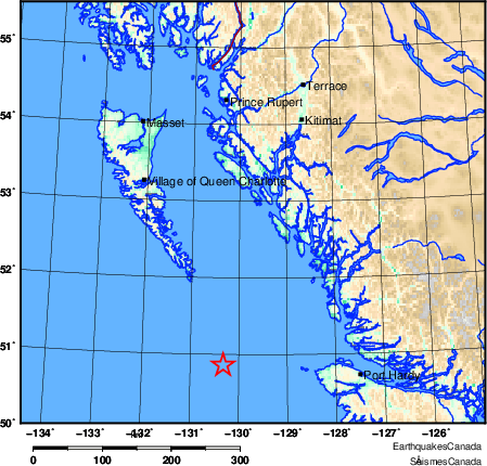 The location of the earthquake that struck near Vancouver Island on Dec. 25, 2019 at 12:38 p.m.
