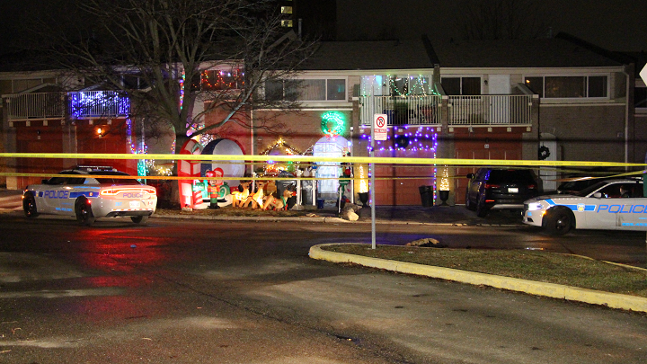 Police at the scene of the incident in Mississauga early Saturday.