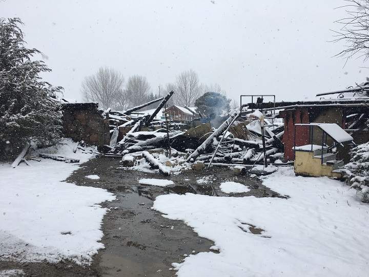 The aftermath of a fire that destroyed a barn at Brooks Farms in Mount Albert, Ont.