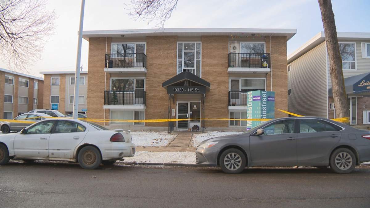 Edmonton police investigate a suspicious death in the area of 103 Avenue and 115 Street Tuesday, Dec. 3, 2019. 
