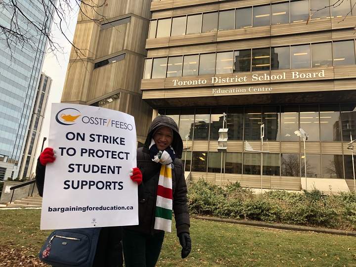 OSSTF members picket outside TDSB head office on Yonge Street for a second one-day strike.