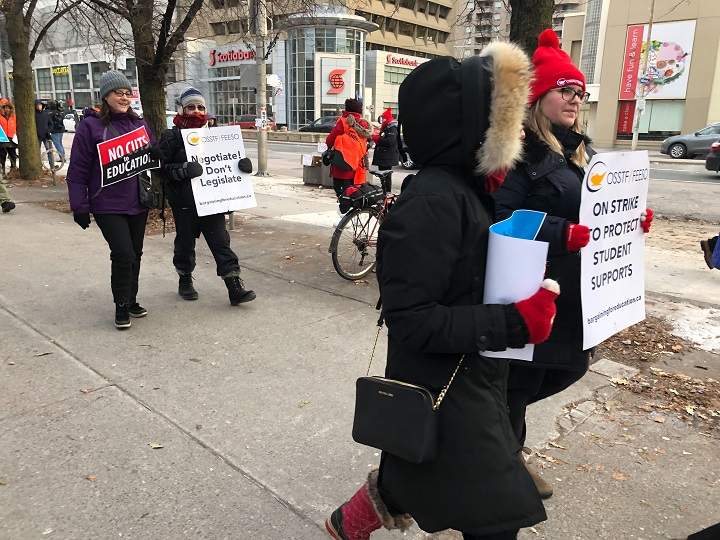 OSSTF members picket outside TDSB head office on Yonge Street for a second one-day strike.
