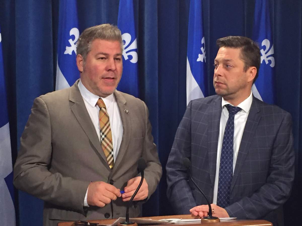 Pascal Bérubé, left, is calling on Nicole Duval Hesler, Quebec's chief justice, to withdraw herself from the case.