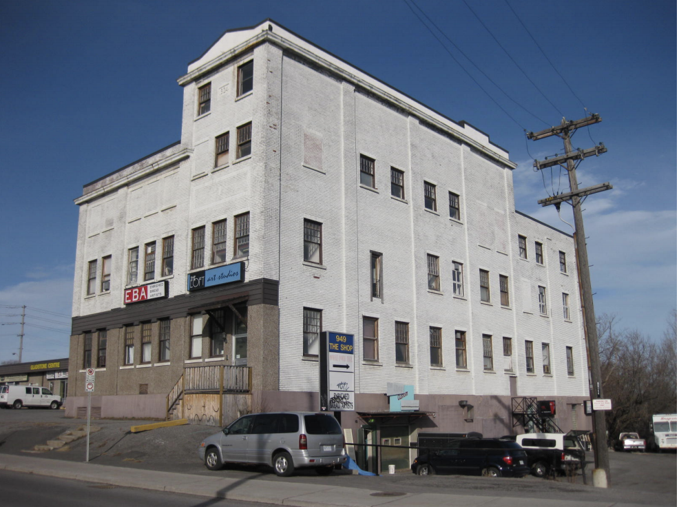 An image of the former Standard Bread Company factory at 951 Gladstone Ave., taken in 2010 before the parapet was removed due to storm damage.