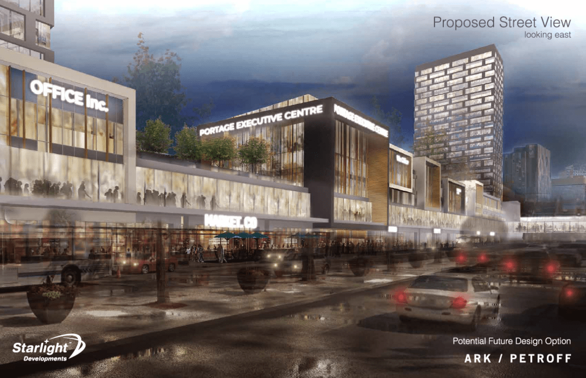 The street view looking east at the proposed new development at Portage Place.