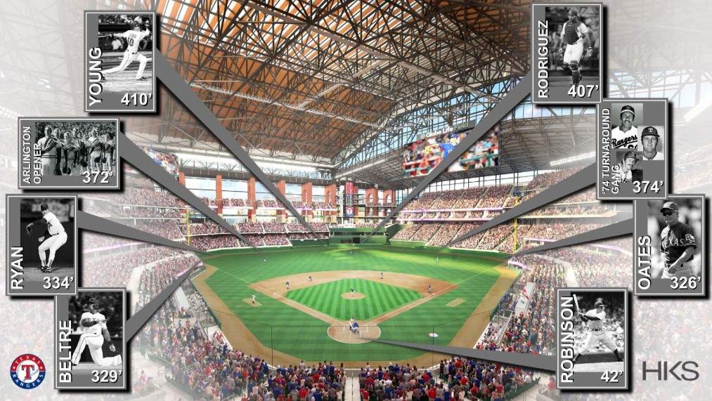 The Texas Rangers will honour some of their past players in the design of their new ballpark.