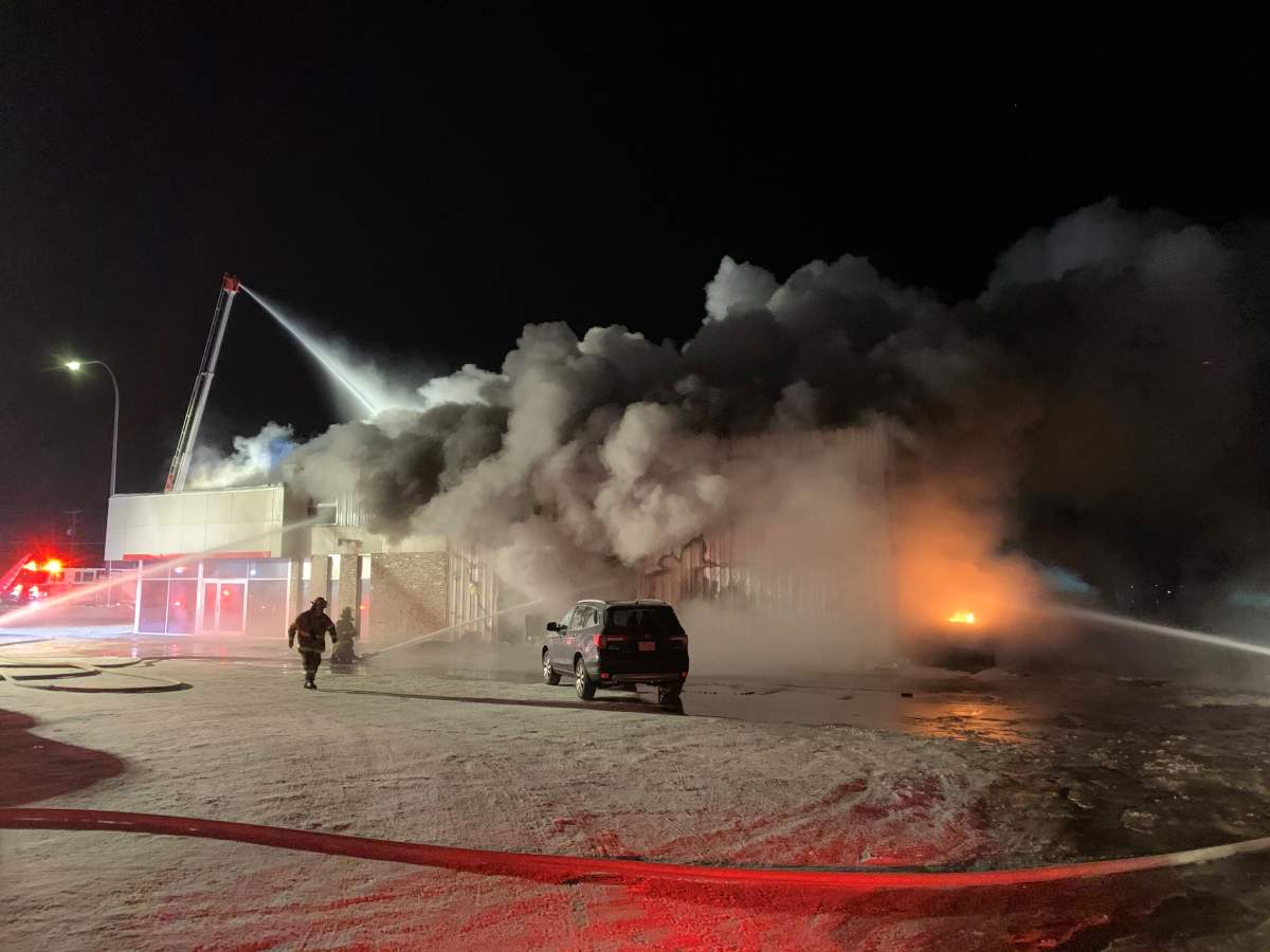 The Edson Honda dealership caught on fire on Monday, Dec. 30, 2019 in Edson, Alta.